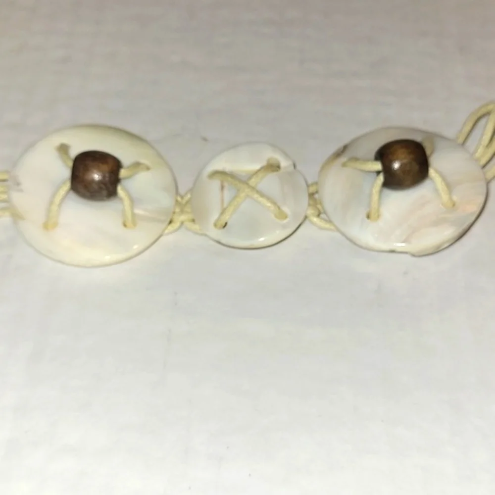 Belt Vintage white shells wood beads strung on heavy white cotton Coastal Boho